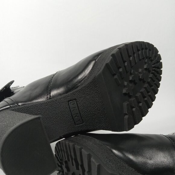 DKNY Black Moto Style Lace Up Logo High Heel Ankle Boots Womens Size 7.5 - Picture 13 of 14